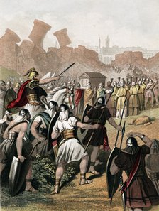 Joshua urges on his army outside the walls of Jericho, c1860. Artist: Unknown