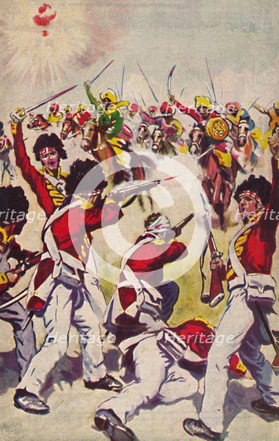 'The Highland Light Infantry. The Charge of the Mahratta Cavalry at Assaye', 1803, (1939). Artist: Unknown.