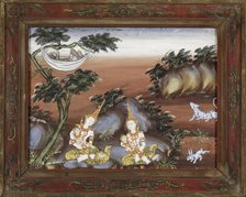 Vessantara Jataka, Chapter 11: While Jujaka Sleeps the Children are Cared For, late 19th century. Creator: Unknown.