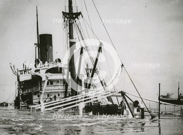 Heavy ship collision in the Elbe, 31st May 1933.  Artist: Unknown.