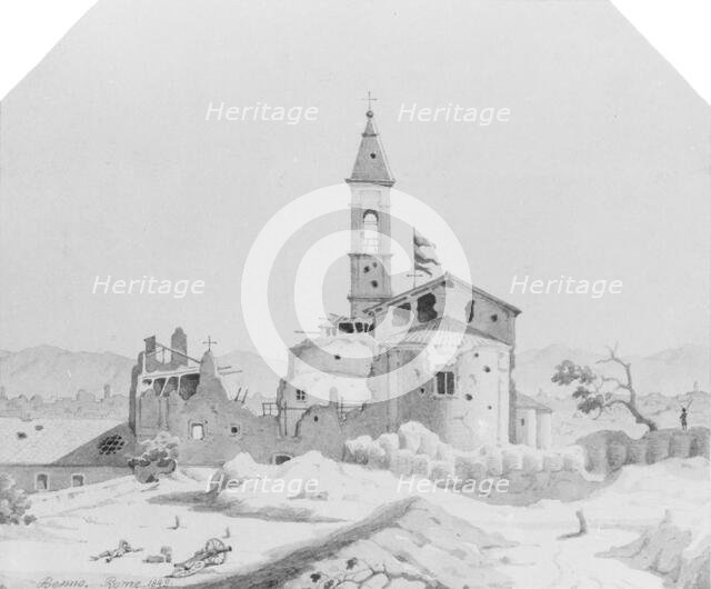 Ruins with Cannon and Soldiers (from Cropsey Album), 1849. Creator: Benno Friedrich Toermer.