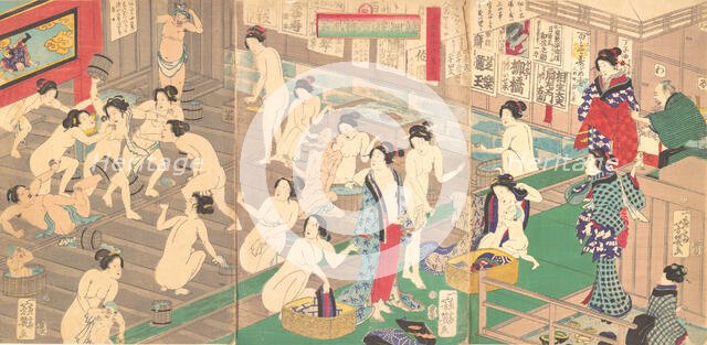 Interior of a Public Bath, 19th century. Creator: Utagawa Yoshiiku.