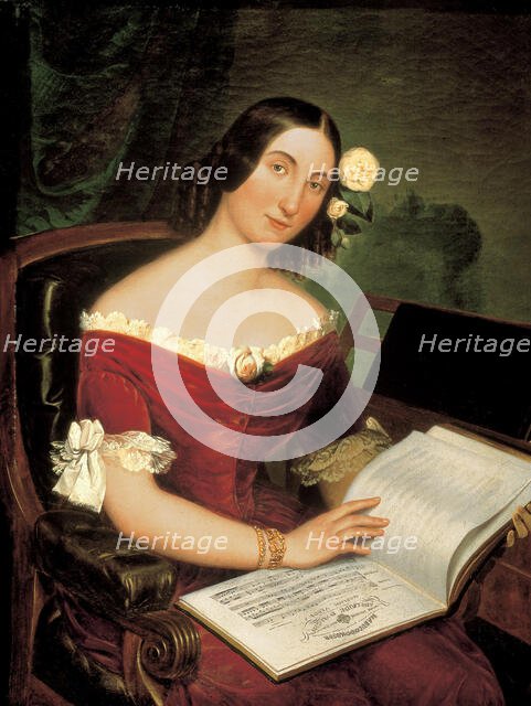 Portrait of the opera singer Giuseppina Strepponi (1815-1897), second wife of Giuseppe Verdi, 1842. Creator: Anonymous.