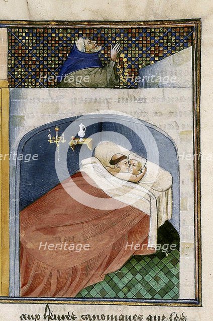 The monk sleeps with the wife while the husband is praying, 1460s. Creator: Anonymous.