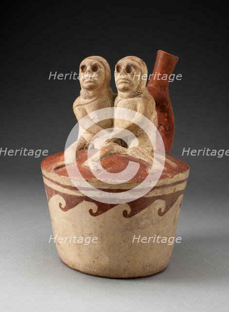 Spout Vessel Depicting Two Skeletal Figures in Erotic Scene Attached to Handle, 100 B.C./A.D. 500. Creator: Unknown.