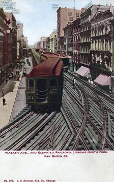 Wabash Avenue and elevated railroad, Chicago, Illinois, USA, 1910. Artist: Unknown