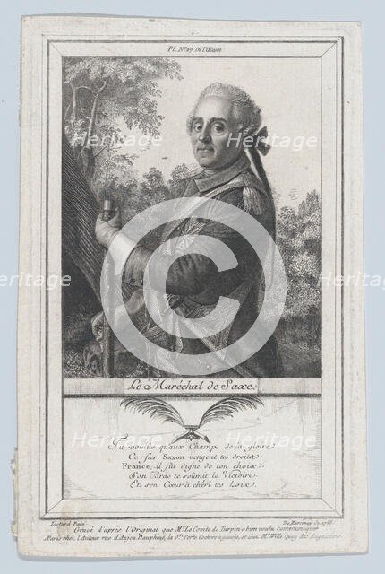 Portrait of the Maréchal de Saxe, 1766. Creator: Antoine de Marcenay Ghuy.