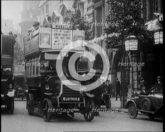 Street Scenes in Savoy Hill, London, with Buses Driving Through, 1922. Creator: British Pathe Ltd.