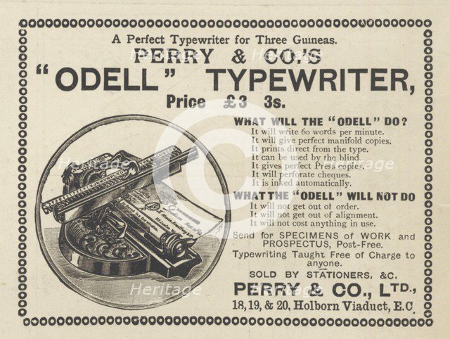 Perry & Co's Odell Typewriter, 1893. Artist: Unknown