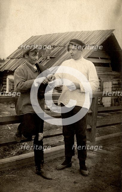 Comic scene "Let's smoke", 1913-1914. Creator: S. Ia. Mamontov.