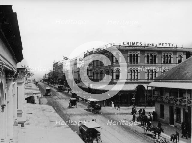 Corner Queen and Albert Street, Brisbane, 1886 (showing Grimes and Petty Clothing/Drapery Store). Creator: Unknown.