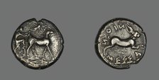 Tetradrachm (Coin) Depicting a Biga of Mules, 476-396 BCE. Creator: Unknown.