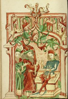 King Avenir and a Doctor come to Josaphat; Barlaam und Josaphat, 1469. Creators: Hans Schilling, Diebolt Lauber.