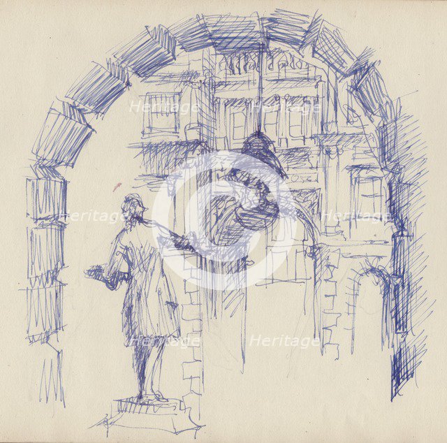 Statue of Joshua Reynolds at the Royal Academy, London, c1950. Creator: Shirley Markham.