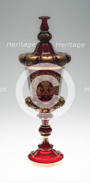 Covered Vase, Bohemia, Mid 19th century. Creator: Bohemia Glass.