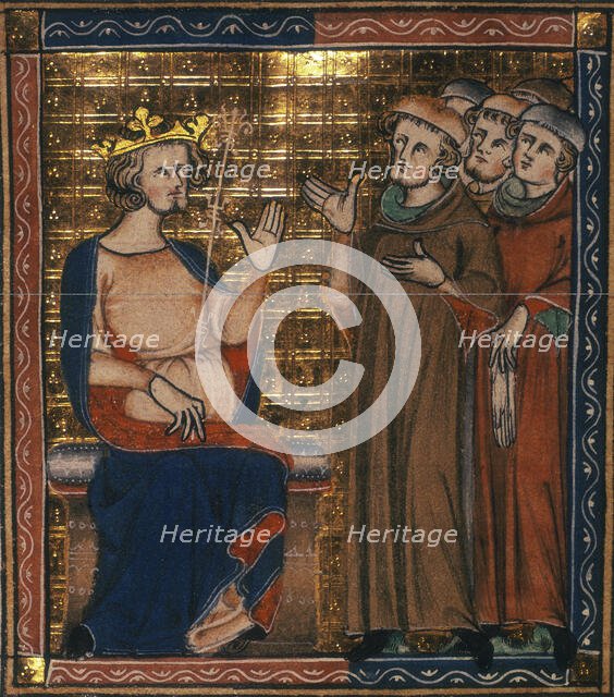 A king receiving a group of men, c1326-c1327. Creator: Unknown.