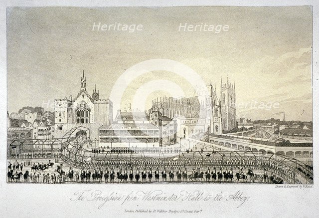 Procession outside Westminster Hall, London, 1821.                                Artist: W Read
