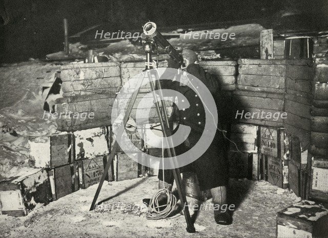 'Lieut. Evans Observing An Occultation of Jupiter', 8 June 1911, (1913). Artist: Herbert Ponting.