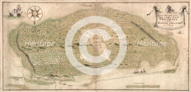 Map of the island of New Providence one of the Bahamas Islands in the West Indies, Mid 18th cen. Creator: Anonymous master.