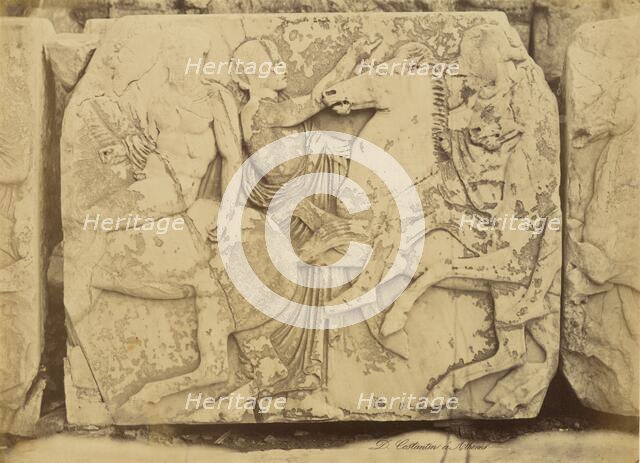 Athens - sculptural fragment, Parthenon frieze, 1865. Creator: Konstantinos Dimitriou.