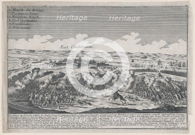 Attack on Fort Constitution, October 7, 1777. Creator: Johann Martin Will.