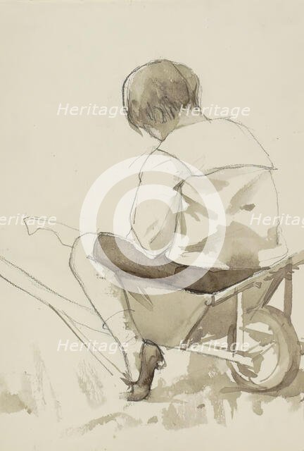 Boy sitting in a wheelbarrow, 1865-1913. Creator: Abrahamina Arnolda Louisa Hubrecht.