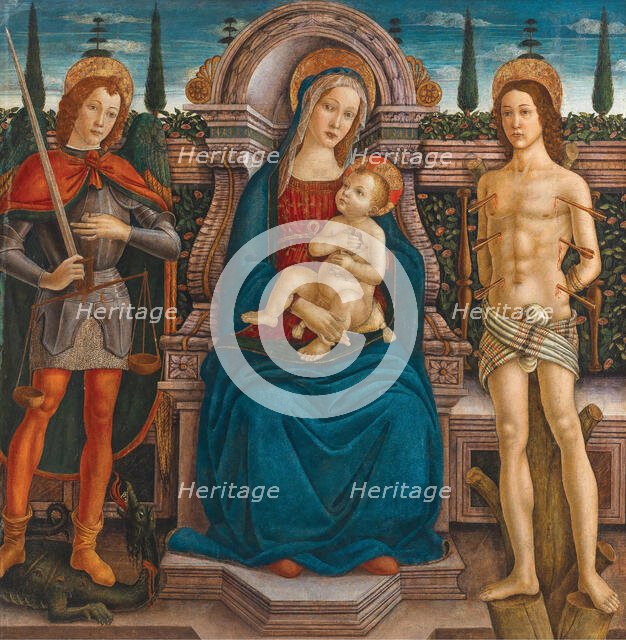 Enthroned Madonna and Child with Saints Michael and Sebastian, Second Half of the 15th cen.. Creator: Filippelli; Filippo di Antonio (1460-1506).