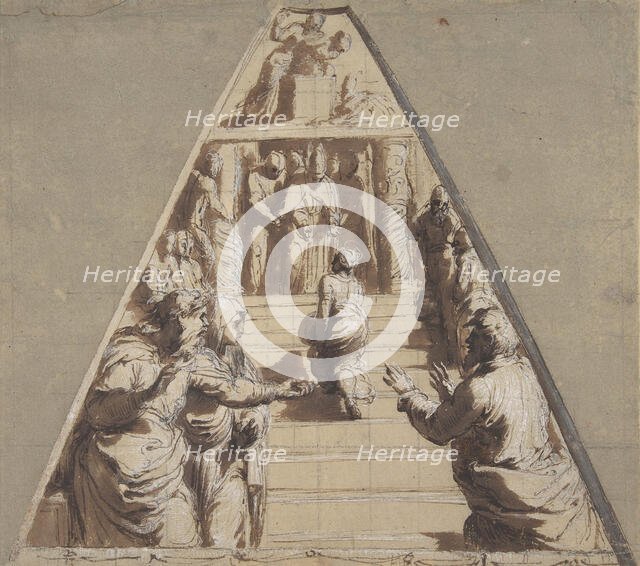 Presentation of the Virgin in the Temple (below), Abraham about to Sacrifice Isaac (above), 1520. Creator: Perino del Vaga.