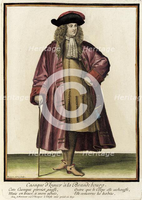 Recueil des modes de la cour de France, 'Casaque d'Hyuer à la Brandebourg', between c1675 and c1686. Creator: Nicolas Bonnart.
