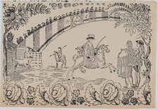 Suerte I: Bull entering the bullring after a law officer on horseback; two toreros ..., ca. 1850-80. Creator: Anon.