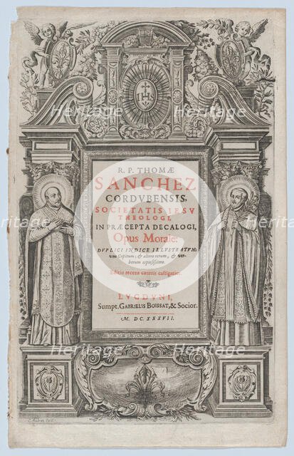 Frontispiece for 'Opus morale in praecepta Decalogi', 1637. Creator: Charles Audran.