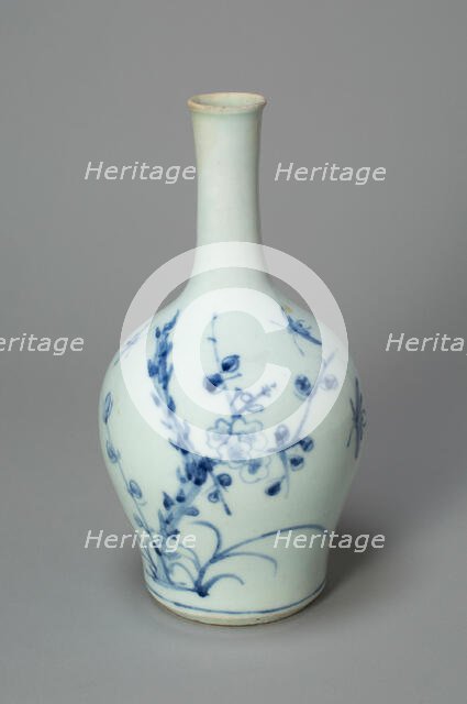 Vase with Cherry Blossom Branch and Bamboos, Korea, Joseon dynasty (1392-1910), 19th century. Creator: Unknown.