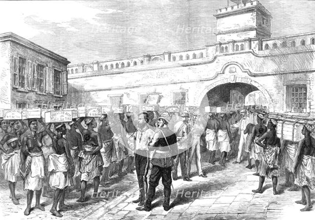 Sketches of the Ashantee War: women leaving Cape Coast Castle with provisions for the troops, 1874. Creator: Unknown.