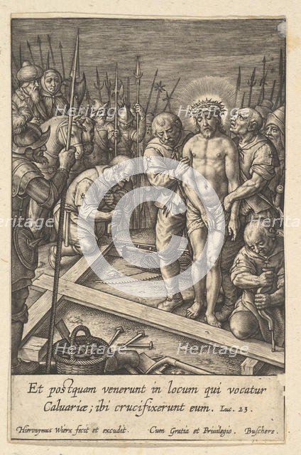 The Preparation of the Cross, before 1619. Creator: Hieronymous Wierix.