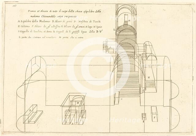 Plan and Elevation of the Church of the Madonna's Sepulchre, 1619. Creator: Jacques Callot.