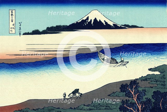 'Tama River in Musashi Province' (from a Series 36 Views of Mount Fuji), 1830-1833.  Artist: Hokusai