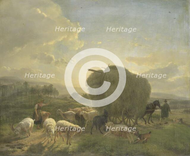 Landscape with Sheep and a Hay Wagon, 1822-1824. Creator: Balthasar Paul Ommeganck.