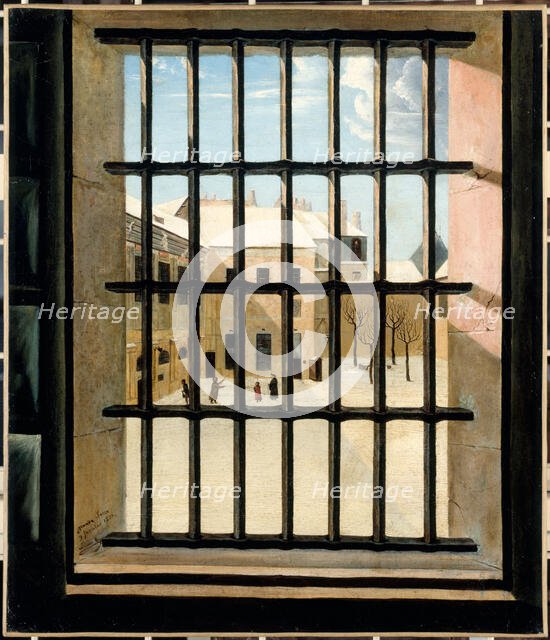 Courtyard of the Grande-Force prison seen from a cell, 1821. Creator: Louis-Jules Dumoulin.