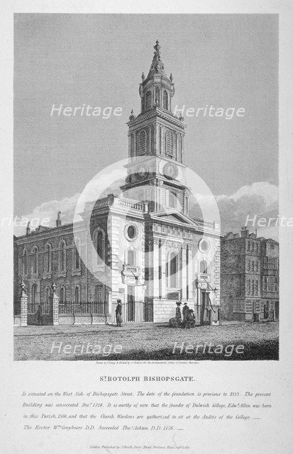 View of the Church of St Botolph without Bishopsgate, City of London, 1812. Artist: Joseph Skelton