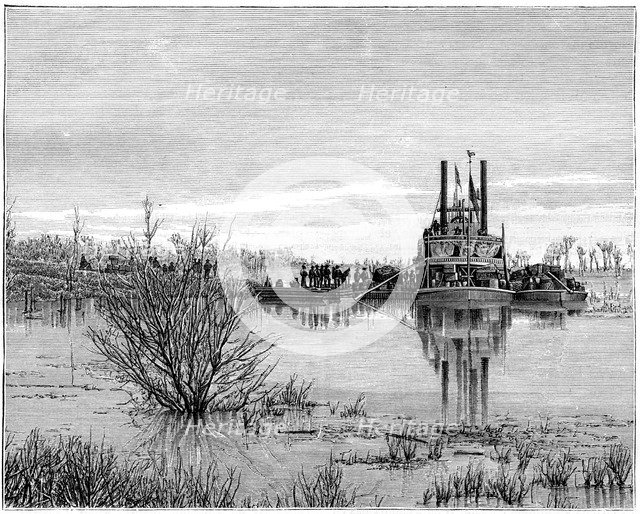 Riverboat on the Red River, Canada, 19th century.Artist: Taylor