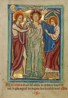 The Baptism of Christ, about 1190-1200; text and illumination added about 1480-1490. Creator: Unknown.