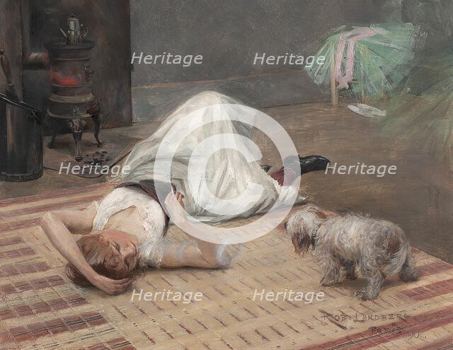 Smoking model with dog, 1890. Creator: Karl Robert Lundberg.