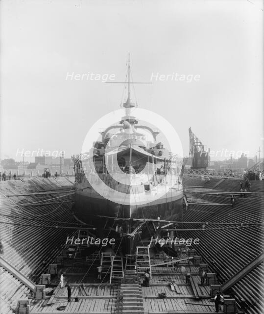 U.S.S. Massachusetts in dry dock, between 1896 and 1901. Creator: Unknown.