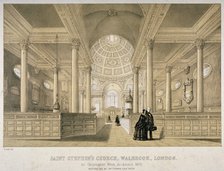 Interior view looking east, Church of St Stephen Walbrook, City of London, 1851. Artist: J Graf