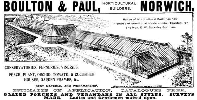 Advertisement for Boulton & Paul, horticultural builders, 1895. Creator: Unknown.