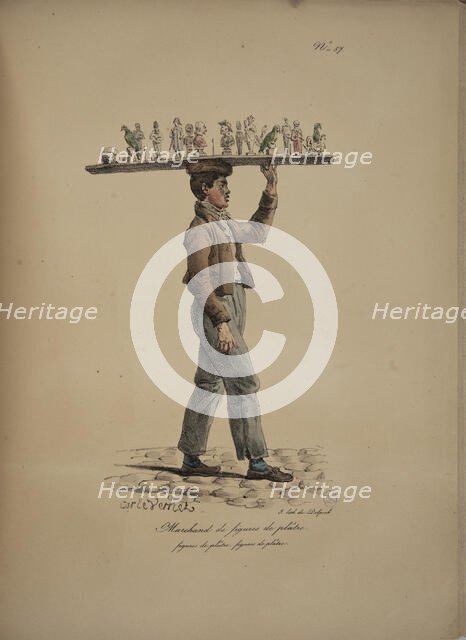 Plaster figure seller. From the Series "Cris de Paris" (The Cries of Paris), 1815. Creator: Vernet, Carle (1758-1836).