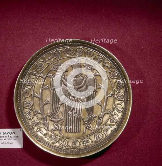 Sassanian Silver-Gilt Dish of Goddess and Bird, 6th-7th century. Artist: Unknown.