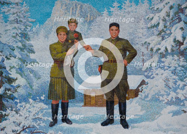 Happy Family. Kim Il-sung and his wife Kim Jong-suk with son Kim Jong-Il, 1960s. Artist: Anonymous  
