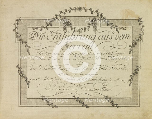 Cover of the First edition of the of the opera "The Abduction from the Seraglio" by Mozart, aft.1786 Creator: Anonymous.