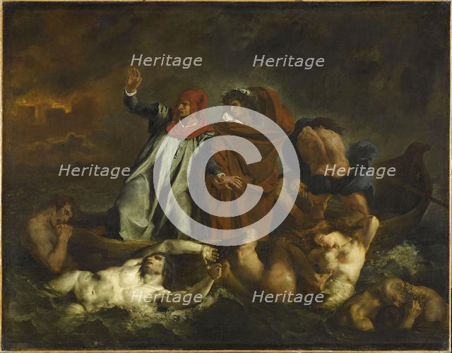 Dante and Virgil in hell. The Barque of Dante, 1822. Creator: Delacroix, Eugène (1798-1863).